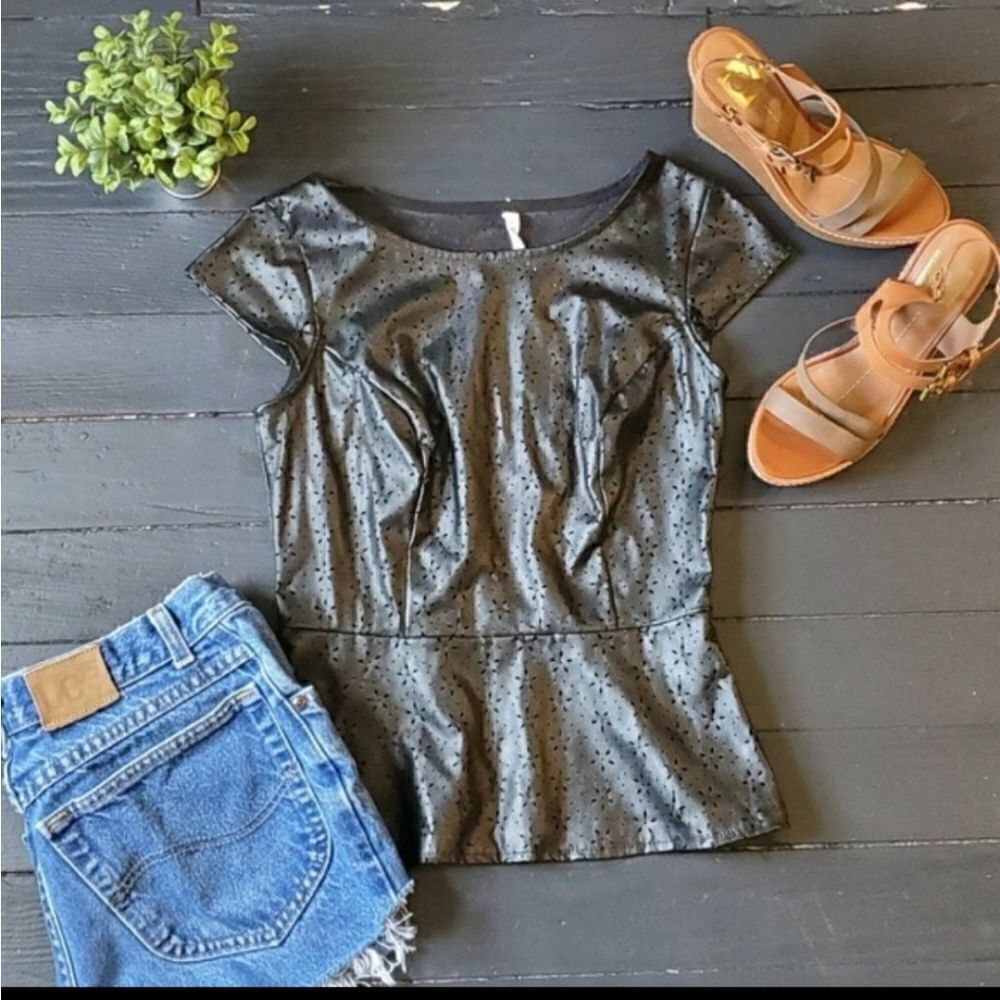 Anthropologie Black Pleather Blouse